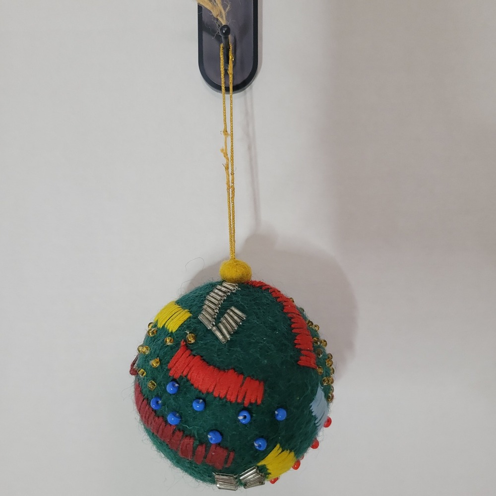 West Elm‎ Handmade Felt Wool Christmas Ornament Beaded Embroidered Boho Holiday